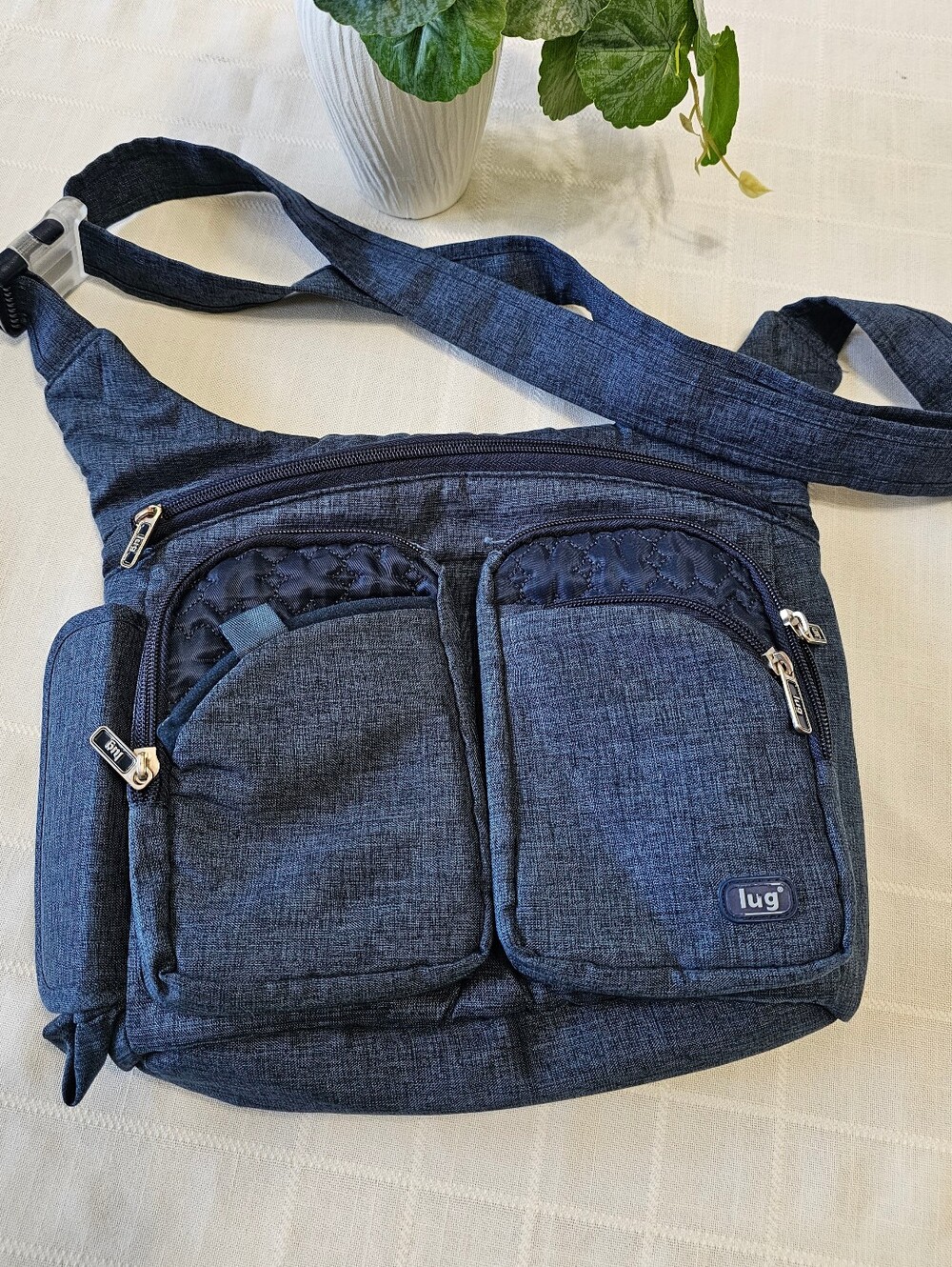 lug Messenger Crossbody Bag in Navy Blue